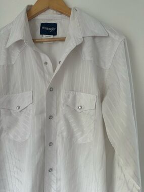 Wrangler White Satin-Striped Western Shirt Large